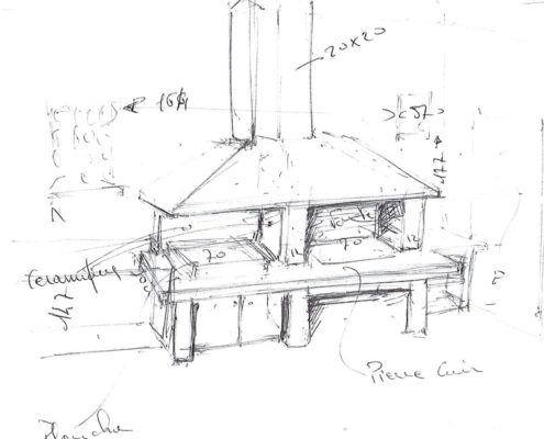 croquis barbecue de cuisine cheminée sur mesure